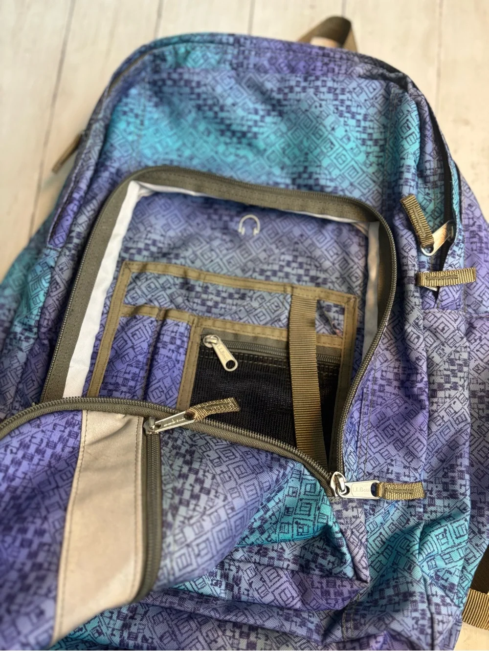 L.L. Bean Blue & Teal Geometric Backpack